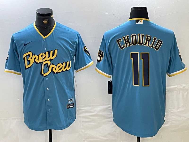 Milwaukee Brewers #11 Jackson Chourio Blue 2022 City Connect Cool Base Stitched Jersey->texas rangers->MLB Jersey